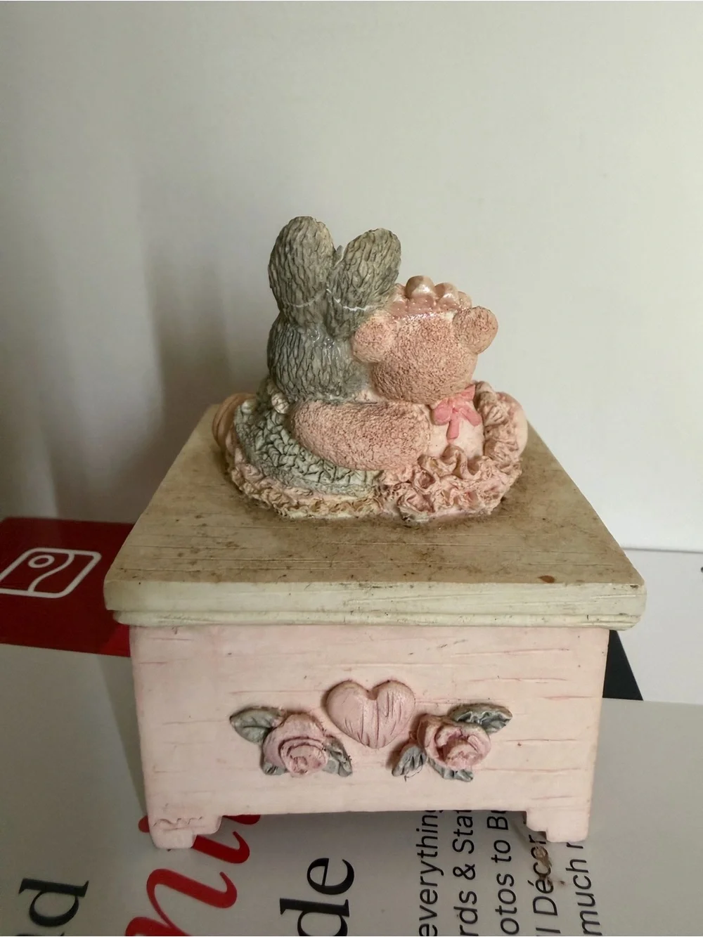 Vintage 1996 trinket Bunny and‎ Bear Jewelry Box Decorative Keepsake balletcore